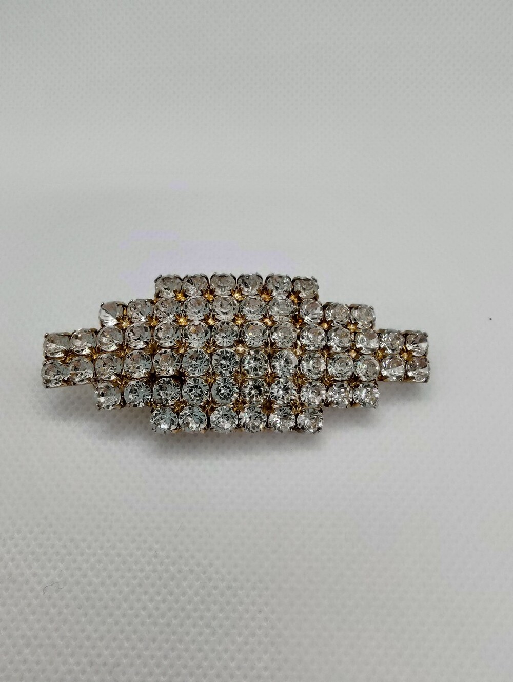 Vintage Art Deco Style Crystal Grid Silver Tone Rhinestone Brooch 2.6 Inches
